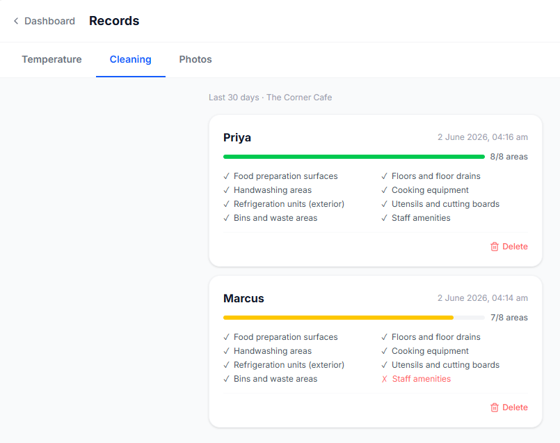 Cleaning Checklist UI