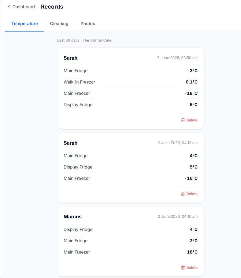 Temperature Log UI